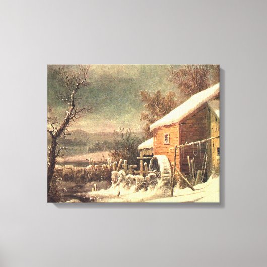 De oude molen in Winter Currier & Ives canvas prin Afdruk (Voorkant)