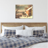 De oude molen in Winter Currier & Ives canvas prin Afdruk (Insitu (Slaapkamer))