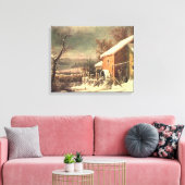De oude molen in Winter Currier & Ives canvas prin Afdruk (Insitu (Woonkamer))