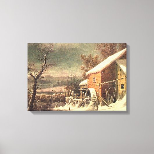 De oude molen in Winter Currier & Ives canvas prin Afdruk (Voorkant)