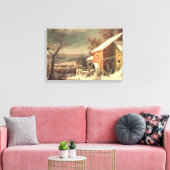 De oude molen in Winter Currier & Ives canvas prin Afdruk (Insitu (Woonkamer))