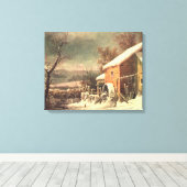 De oude molen in Winter Currier & Ives canvas prin Afdruk (Insitu (Houten vloer))