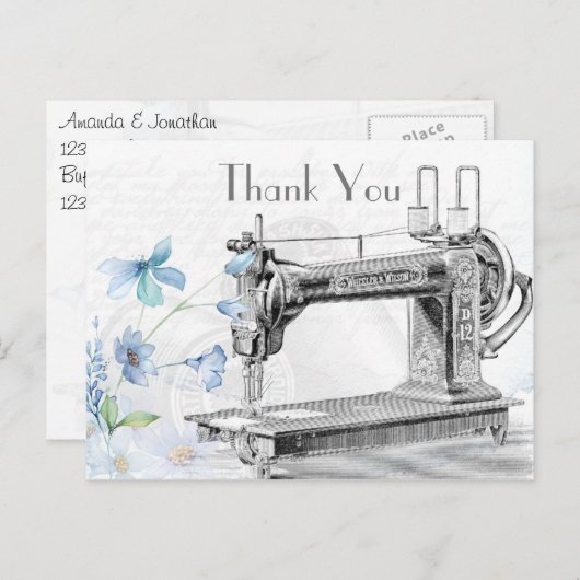 De oude  naaigmachine bedankt briefkaart (Voorkant / Achterkant)