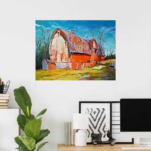 De oude Rode Barn op de Windy Prairie Poster (Thuiskantoor)