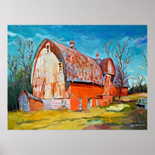 De oude Rode Barn op de Windy Prairie Poster