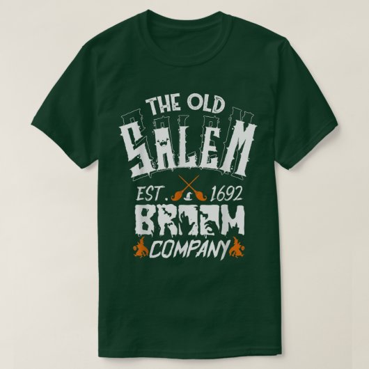 De oude Salem Broom Company Funny Halloween T-shirt (Design voorkant)
