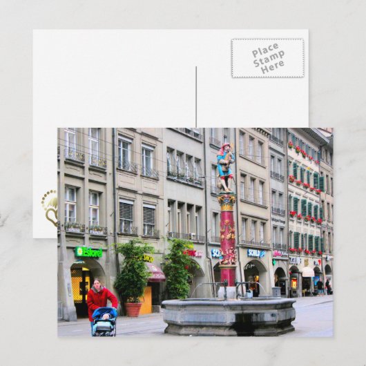 De oude stad Berne - de middeleeuwse fontein Briefkaart (Voorkant / Achterkant)