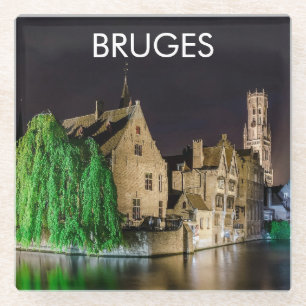 De oude stad Brugge en de toren van Belfry Glazen Onderzetter