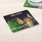 De oude stad Brugge en de toren van Belfry Kartonnen Onderzetters (Schuin)