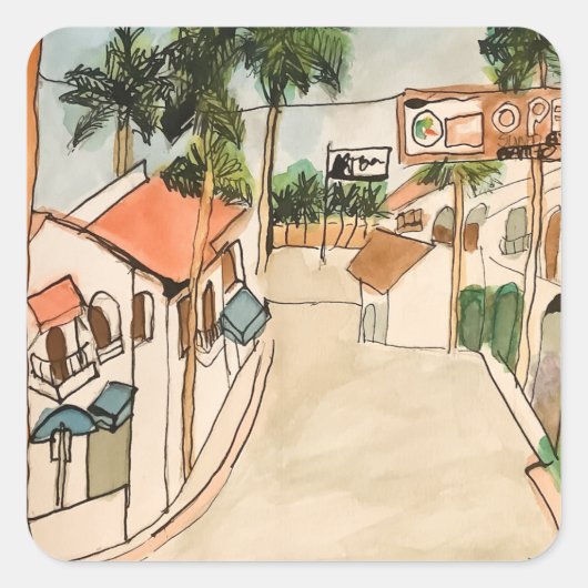 De oude stad La Quinta Vierkante Sticker (Voorkant)