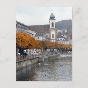 De oude stad Lucerne - Jesuit-kerk en waterfront Briefkaart