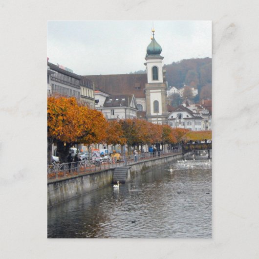 De oude stad Lucerne - Jesuit-kerk en waterfront Briefkaart (Voorkant)