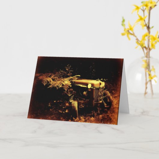 De oude tractorsepia kaart van Vaderdag (Gele Bloem)