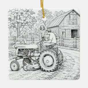 De oude tractorversiering keramisch ornament