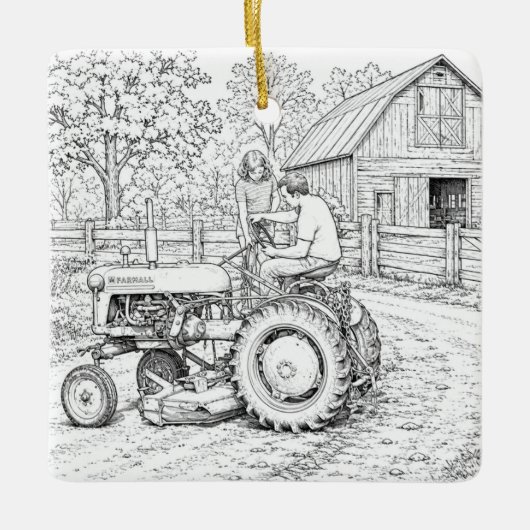 De oude tractorversiering keramisch ornament (Voorkant)