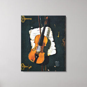 De oude viool, schilderij van fijne kunst canvas afdruk