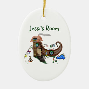 De oude vrouw in de schoen (deurhanger) keramisch ornament