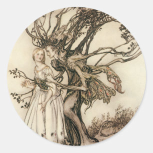 De oude vrouw in het bos door Arthur Rackham Ronde Sticker