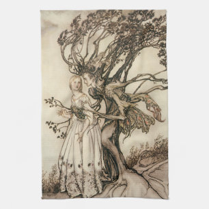 De Oude Vrouw in het Hout door Arthur Rackham Theedoek