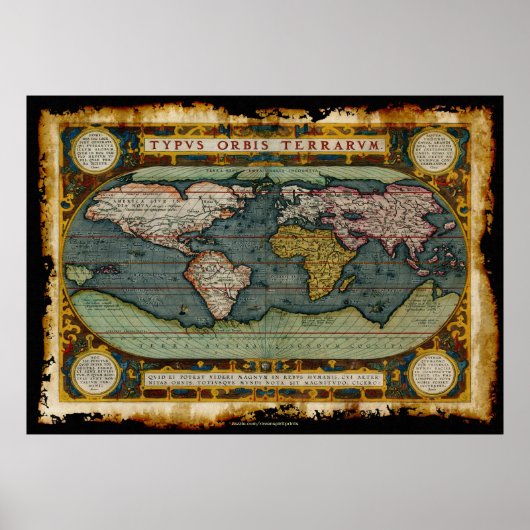 De oude Wereldkaart van Ortelius in Rustic Grunge  Poster (Voorkant)