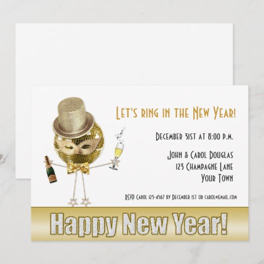 De oudejaarsavond, de man van de Gold Party Kaart (Voorkant / Achterkant)