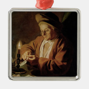 De oudere schrijver metalen ornament