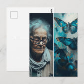 De oudere vrouw met blauw Briefkaart op botervlieg (Voorkant / Achterkant)