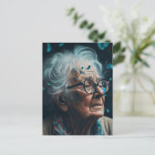 De oudere vrouw met blauw Briefkaart op botervlieg (Staand voorkant)