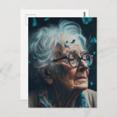 De oudere vrouw met blauw Briefkaart op botervlieg (Voorkant / Achterkant)