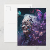 De oudere vrouw met het Paarse Briefkaart Butterfl (Voorkant / Achterkant)