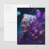 De oudere vrouw met het Paarse Briefkaart Butterfl (Voorkant / Achterkant)