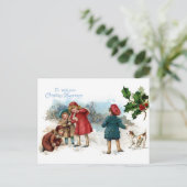 De ouderwetse Strijd van de Sneeuwbal op Kerstmis Feestdagenkaart (Staand voorkant)