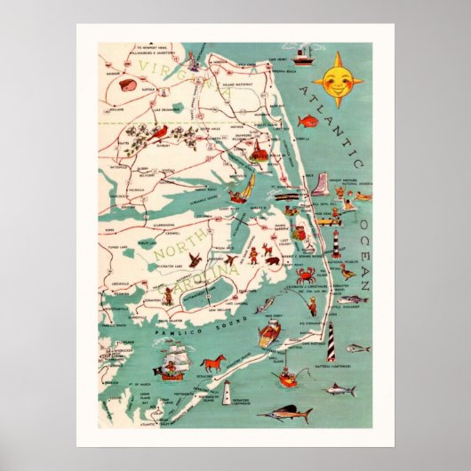 De Outer Banks Kaart Print (Voorkant)