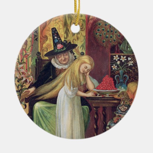 De ouwe heks die Gerda's haar met een gouden c kam Keramisch Ornament (Voorkant)