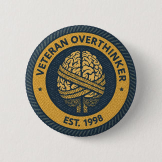 De "OVERANALYSEREN" Badge Knop Ronde Button 5,7 Cm