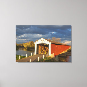 De overdekte brug van Medora gebouwd in 1875 Canvas Afdruk