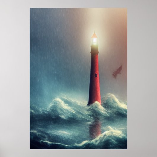 De overstroming en de vuurtoren | AI Art Poster (Voorkant)