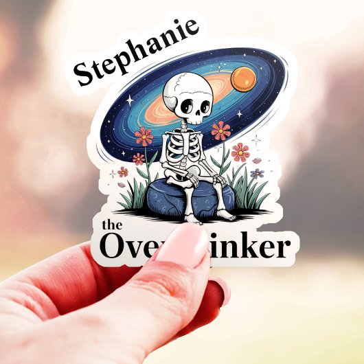 De Overthinker Skeleton Galaxy Custom Name Vinyl Sticker