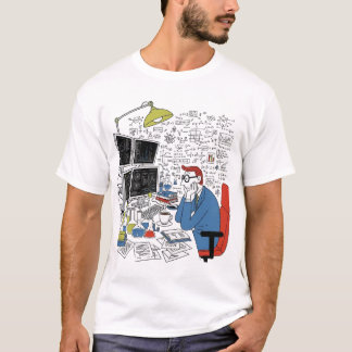 De overweldigde wetenschapper verveelde Kantoor T- T-shirt