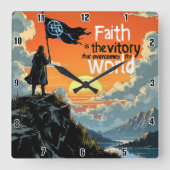 De overwinning van het geloof: overwint de wereld vierkante klok (Voorkant)