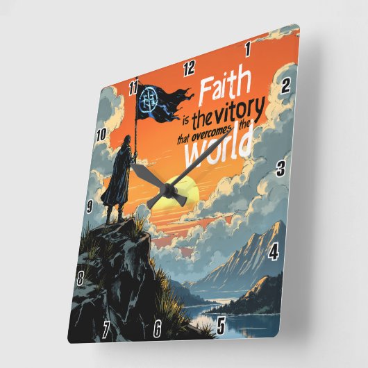 De overwinning van het geloof: overwint de wereld vierkante klok (Hoek)