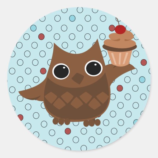 De Owl en de Cupcake Ronde Sticker (Voorkant)