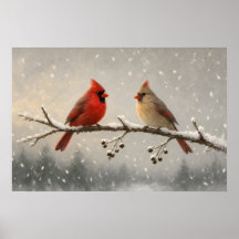 De Paar Winter Kardinalen Poster