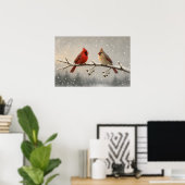 De Paar Winter Kardinalen Poster (Thuiskantoor)