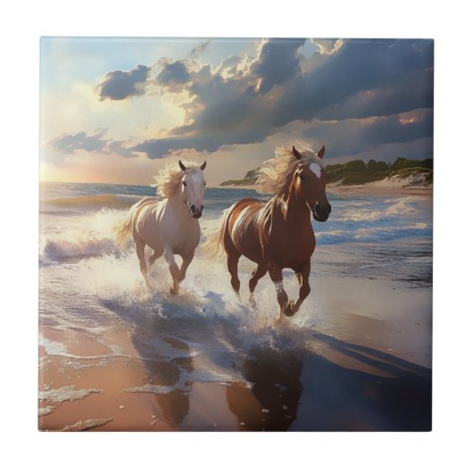 De paarden keramische tegel tegeltje (Voorkant)