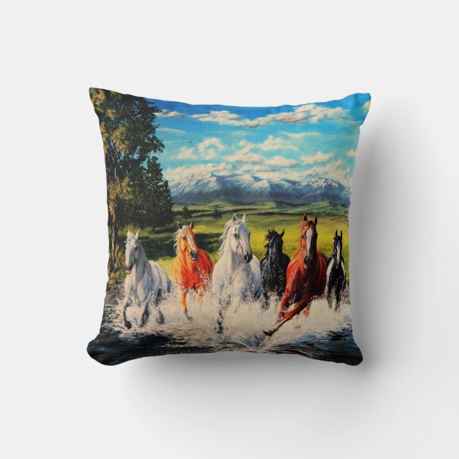 De paarden van de boerderij rivierlandschap het kussen (Voorkant)