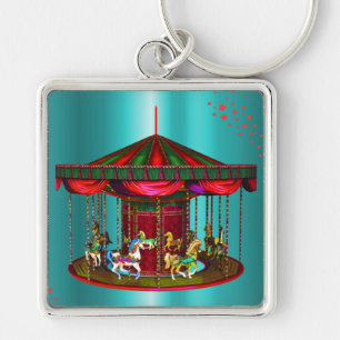 De Paarden van de carrousel op Blauw Sleutelhanger