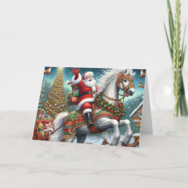 De paarden van de Kerstman trekken de slee Feestdagen Kaart