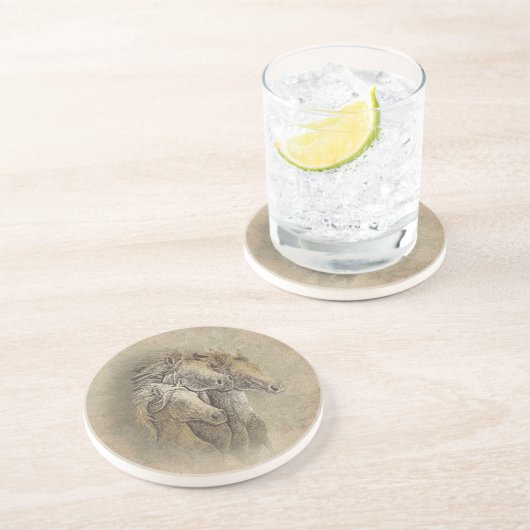 De paarden zandsteen onderzetter (Zijkant)