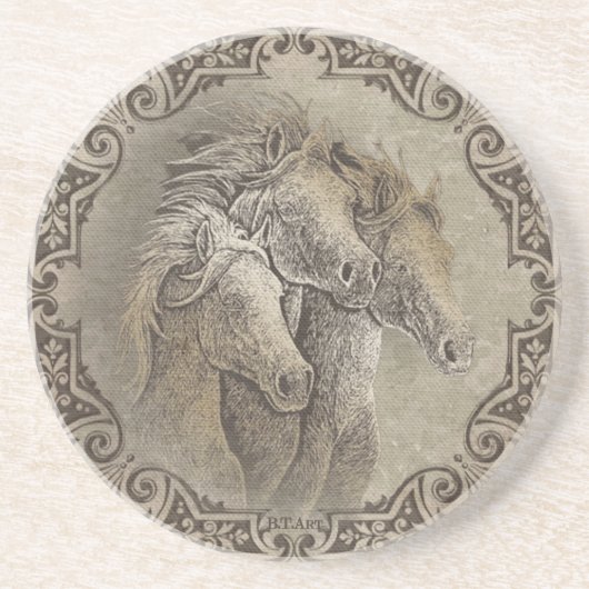 De paarden zandsteen onderzetter (Voorkant)